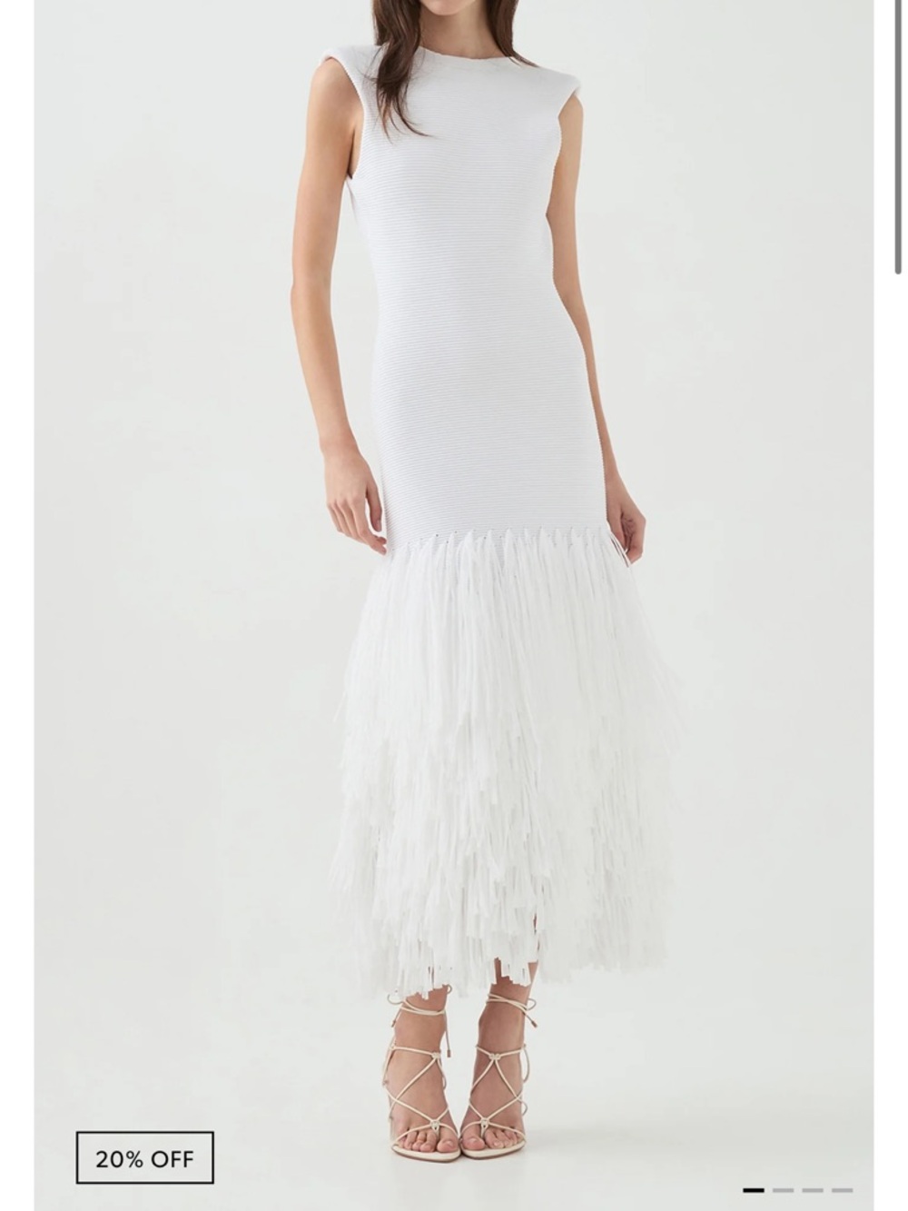 AJE White Raffia Feather Hem Bodycon Midi Dress size Medium